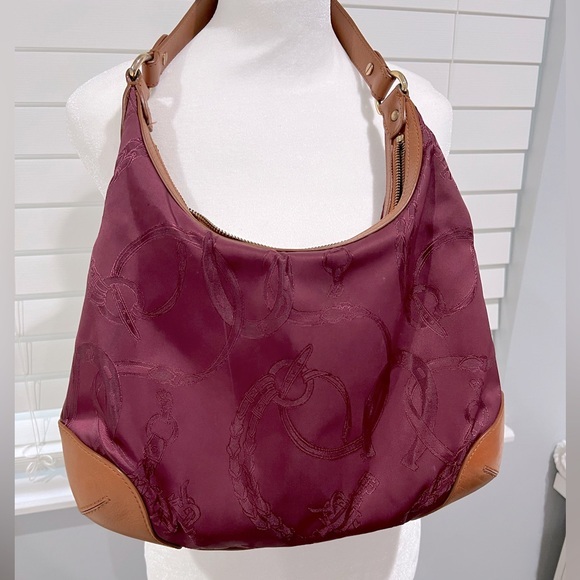 Vintage Ralph Lauren Burgundy Wine and Brown Leather Trim Shoulder‎ bag - Picture 6 of 8